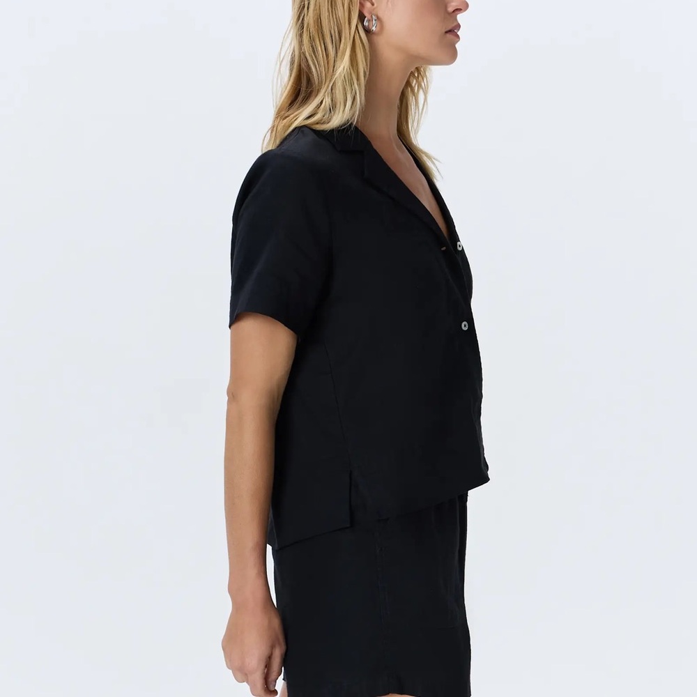 Quince European 100% linen short sleeved shirt | Black, size small - Picture 5 of 6